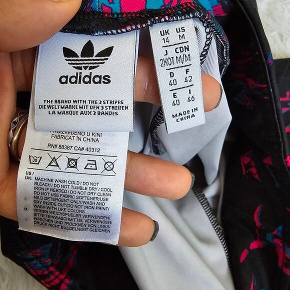 Adidas Women's Floral Pink And Blue All Over Print Tech Leggings Medium - Picture 7 of 14